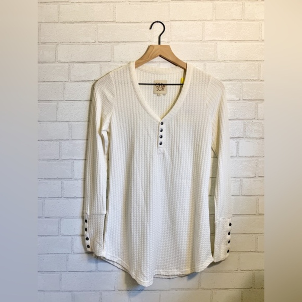 Chaser New Foam White Ribbed Waffle Knit Plush Long Sleeve Top New